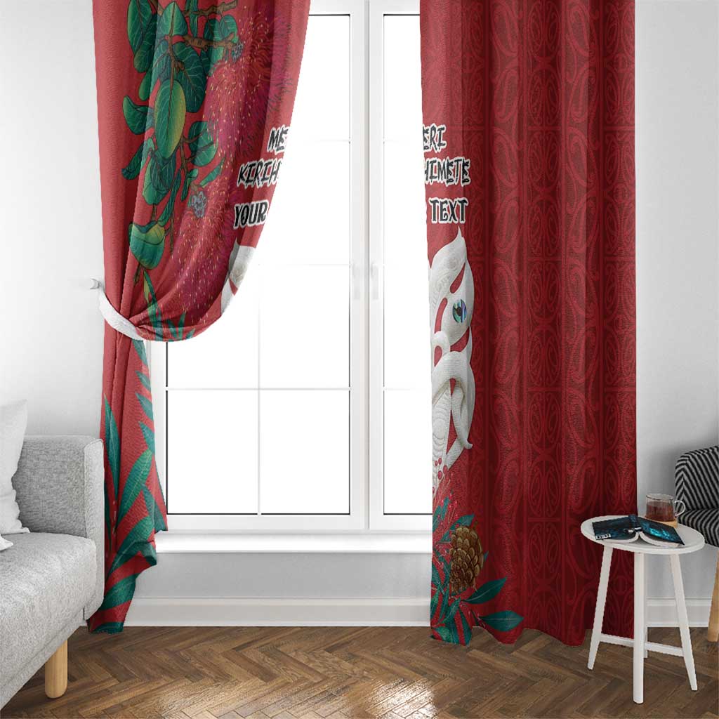 Maori Wheku Meri Kirihimete Personalised Window Curtain All Red Indigenous Maori Motif - Polynesian Pride