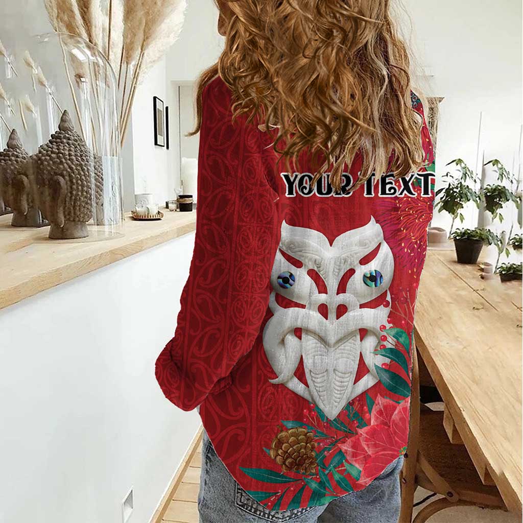 Maori Wheku Meri Kirihimete Personalised Women Casual Shirt All Red Indigenous Maori Motif - Polynesian Pride