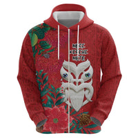 Maori Wheku Meri Kirihimete Personalised Zip Hoodie All Red Indigenous Maori Motif LT9 - Polynesian Pride