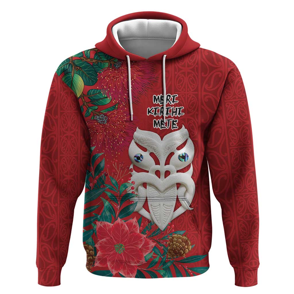 Maori Wheku Meri Kirihimete Personalised Zip Hoodie All Red Indigenous Maori Motif LT9 Pullover Hoodie Red - Polynesian Pride