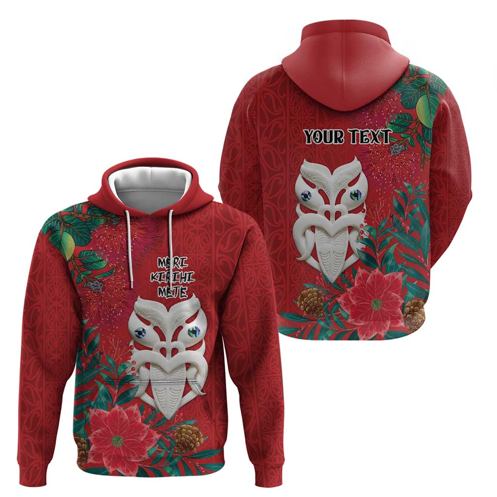 Maori Wheku Meri Kirihimete Personalised Zip Hoodie All Red Indigenous Maori Motif LT9 - Polynesian Pride