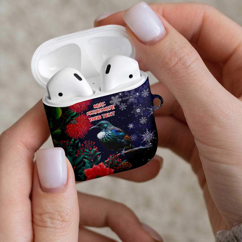 Tui Meri Kirihimete Personalised AirPods Case Pohutukawa Flowers Blue Motif - Polynesian Pride