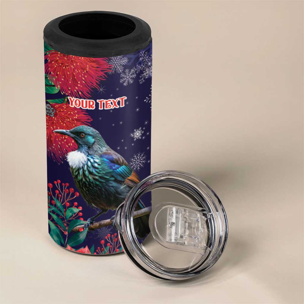 Tui Meri Kirihimete Personalised 4 in 1 Can Cooler Tumbler Pohutukawa Flowers Blue Motif LT9 - Polynesian Pride