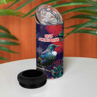 Tui Meri Kirihimete Personalised 4 in 1 Can Cooler Tumbler Pohutukawa Flowers Blue Motif LT9 - Polynesian Pride