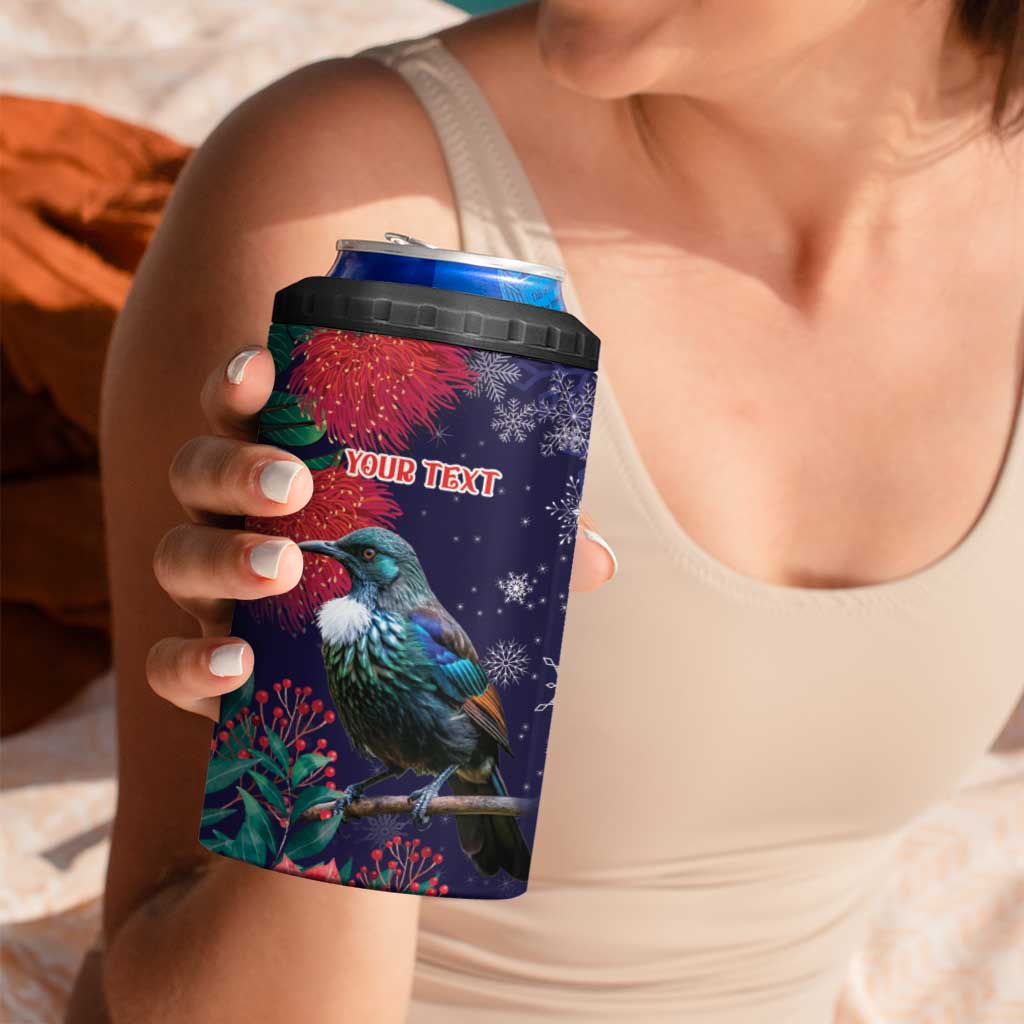 Tui Meri Kirihimete Personalised 4 in 1 Can Cooler Tumbler Pohutukawa Flowers Blue Motif LT9 - Polynesian Pride