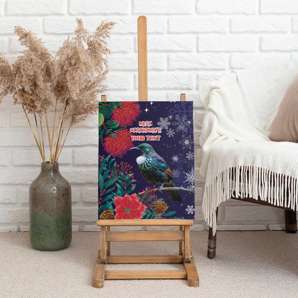 Tui Meri Kirihimete Personalised Canvas Wall Art Pohutukawa Flowers Blue Motif - Polynesian Pride