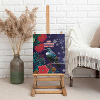 Tui Meri Kirihimete Personalised Canvas Wall Art Pohutukawa Flowers Blue Motif - Polynesian Pride