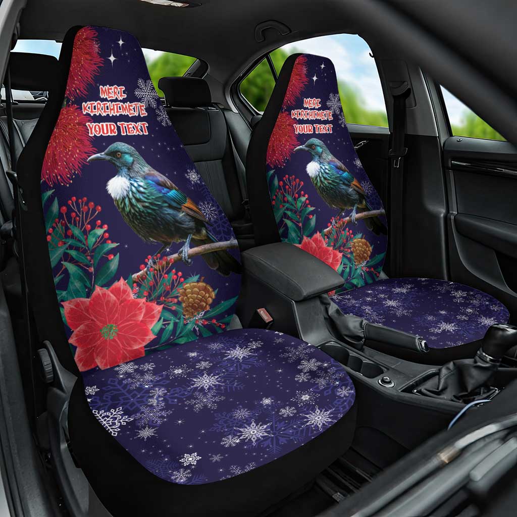 Tui Meri Kirihimete Personalised Car Seat Cover Pohutukawa Flowers Blue Motif LT9 One Size Blue - Polynesian Pride