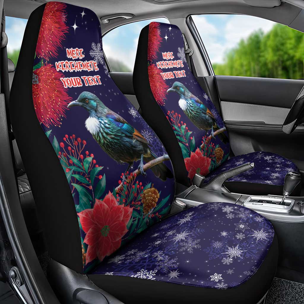Tui Meri Kirihimete Personalised Car Seat Cover Pohutukawa Flowers Blue Motif LT9 - Polynesian Pride