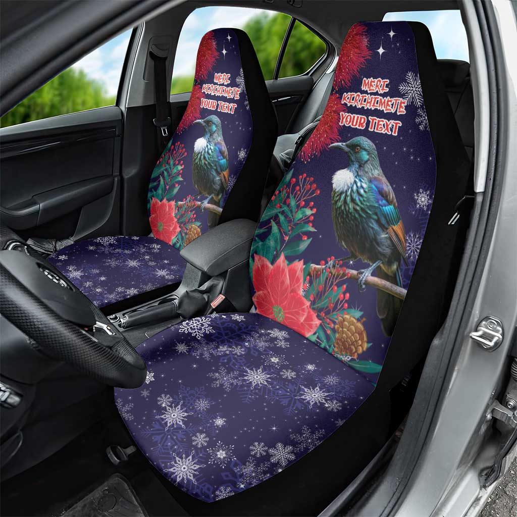 Tui Meri Kirihimete Personalised Car Seat Cover Pohutukawa Flowers Blue Motif LT9 - Polynesian Pride
