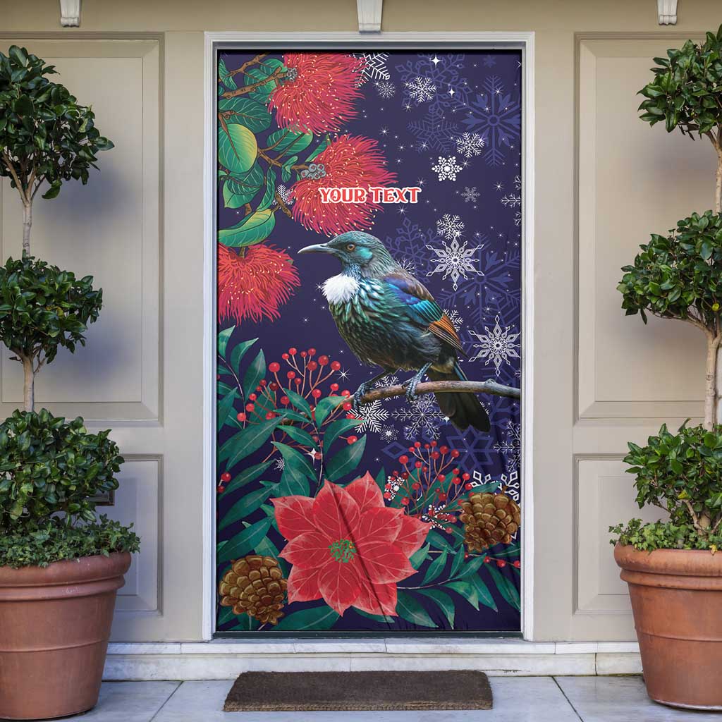 Tui Meri Kirihimete Personalised Door Cover Pohutukawa Flowers Blue Motif LT9 Blue - Polynesian Pride