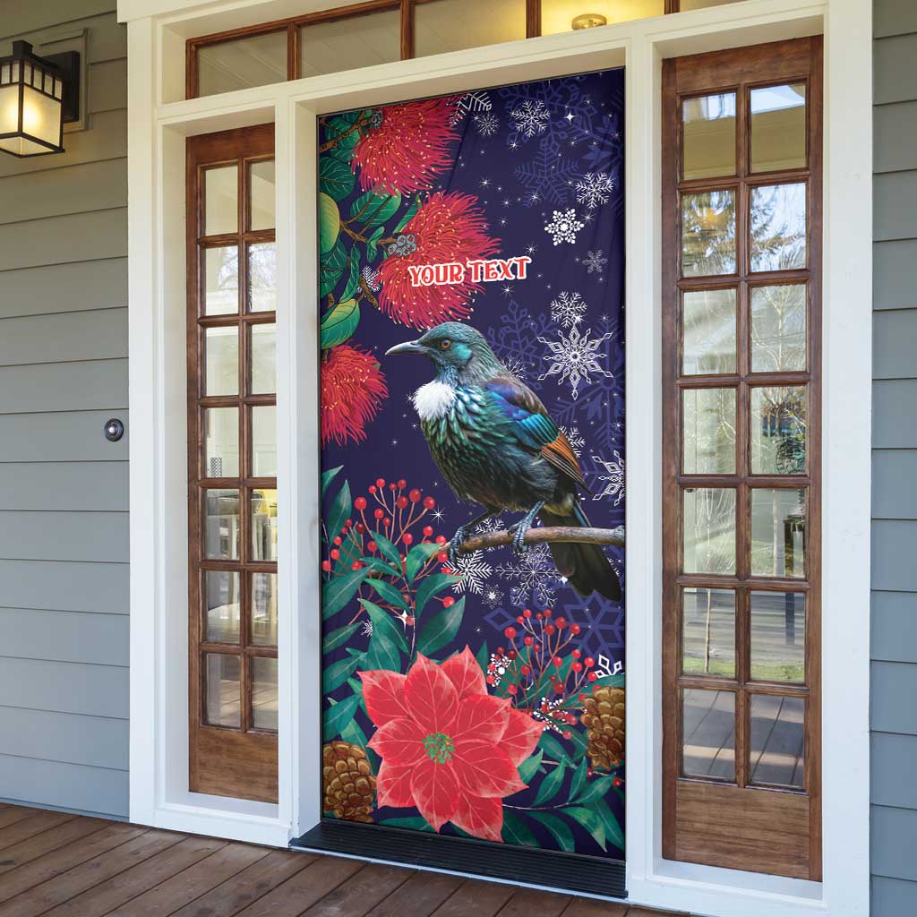 Tui Meri Kirihimete Personalised Door Cover Pohutukawa Flowers Blue Motif LT9 - Polynesian Pride