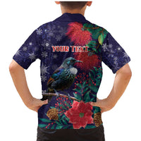 Tui Meri Kirihimete Personalised Family Matching Mermaid Dress and Hawaiian Shirt Pohutukawa Flowers Blue Motif LT9 - Polynesian Pride