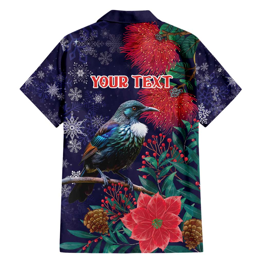 Tui Meri Kirihimete Personalised Family Matching Off Shoulder Maxi Dress and Hawaiian Shirt Pohutukawa Flowers Blue Motif LT9 - Polynesian Pride