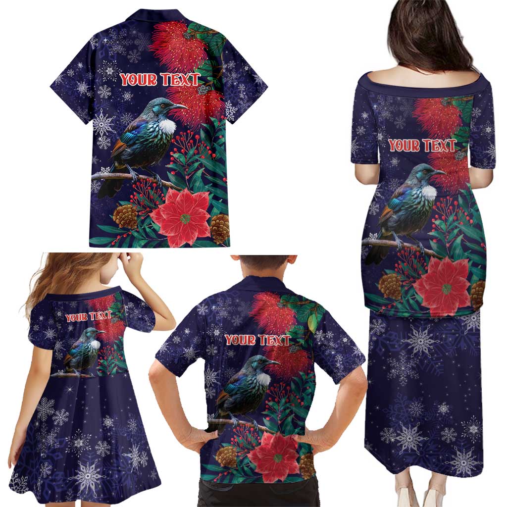 Tui Meri Kirihimete Personalised Family Matching Puletasi and Hawaiian Shirt Pohutukawa Flowers Blue Motif LT9 - Polynesian Pride