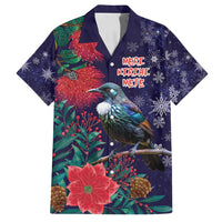 Tui Meri Kirihimete Personalised Family Matching Puletasi and Hawaiian Shirt Pohutukawa Flowers Blue Motif LT9 Dad's Shirt - Short Sleeve Blue - Polynesian Pride