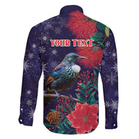 Tui Meri Kirihimete Personalised Family Matching Short Sleeve Bodycon Dress and Hawaiian Shirt Pohutukawa Flowers Blue Motif LT9 - Polynesian Pride