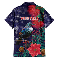 Tui Meri Kirihimete Personalised Family Matching Summer Maxi Dress and Hawaiian Shirt Pohutukawa Flowers Blue Motif LT9 - Polynesian Pride