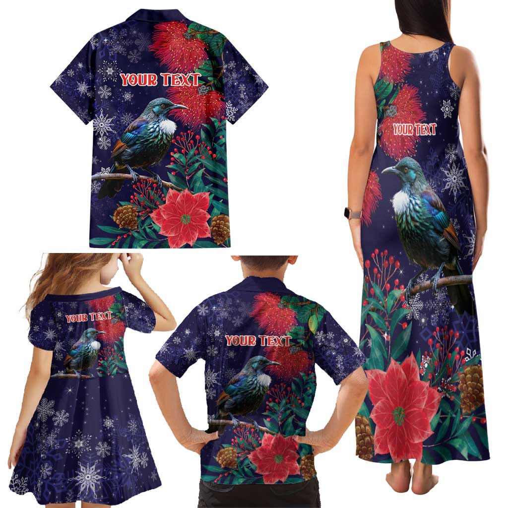 Tui Meri Kirihimete Personalised Family Matching Tank Maxi Dress and Hawaiian Shirt Pohutukawa Flowers Blue Motif LT9 - Polynesian Pride