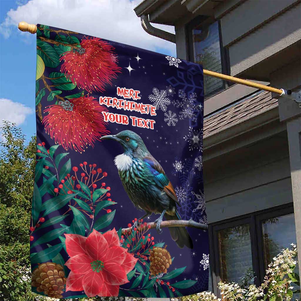 Tui Meri Kirihimete Personalised Garden Flag Pohutukawa Flowers Blue Motif LT9 - Polynesian Pride