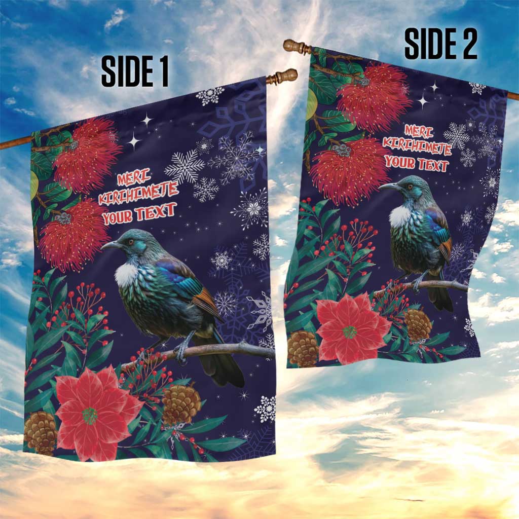 Tui Meri Kirihimete Personalised Garden Flag Pohutukawa Flowers Blue Motif LT9 - Polynesian Pride