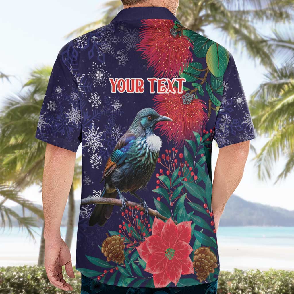 Tui Meri Kirihimete Personalised Hawaiian Shirt Pohutukawa Flowers Blue Motif LT9 - Polynesian Pride