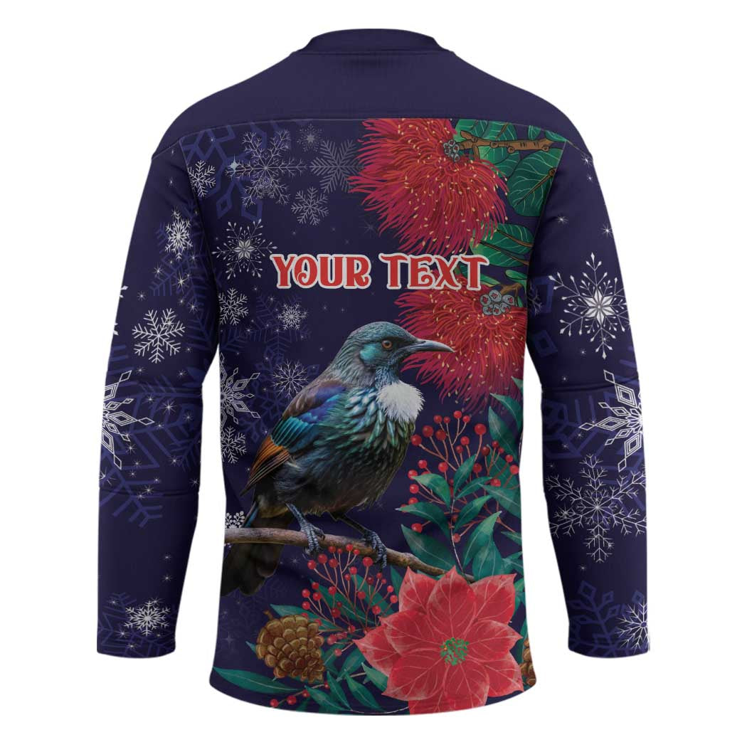 Tui Meri Kirihimete Personalised Hockey Jersey Pohutukawa Flowers Blue Motif LT9 - Polynesian Pride