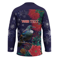 Tui Meri Kirihimete Personalised Hockey Jersey Pohutukawa Flowers Blue Motif LT9 - Polynesian Pride