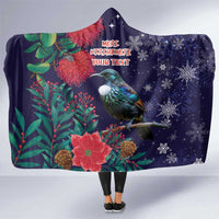 Tui Meri Kirihimete Personalised Hooded Blanket Pohutukawa Flowers Blue Motif LT9 One Size Blue - Polynesian Pride