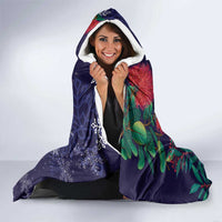 Tui Meri Kirihimete Personalised Hooded Blanket Pohutukawa Flowers Blue Motif LT9 - Polynesian Pride