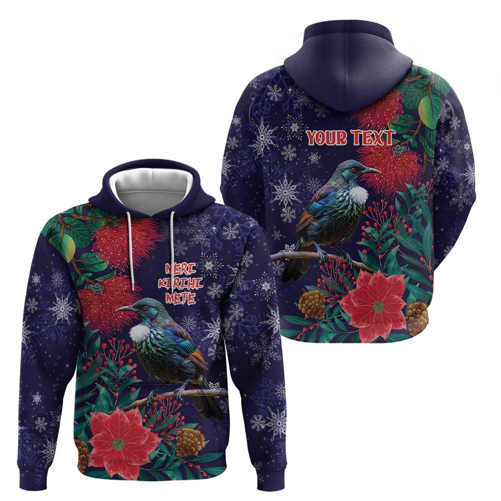 Tui Meri Kirihimete Personalised Hoodie Pohutukawa Flowers Blue Motif LT9 - Polynesian Pride