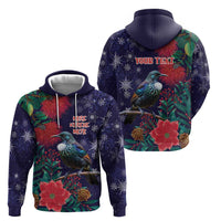 Tui Meri Kirihimete Personalised Hoodie Pohutukawa Flowers Blue Motif LT9 - Polynesian Pride