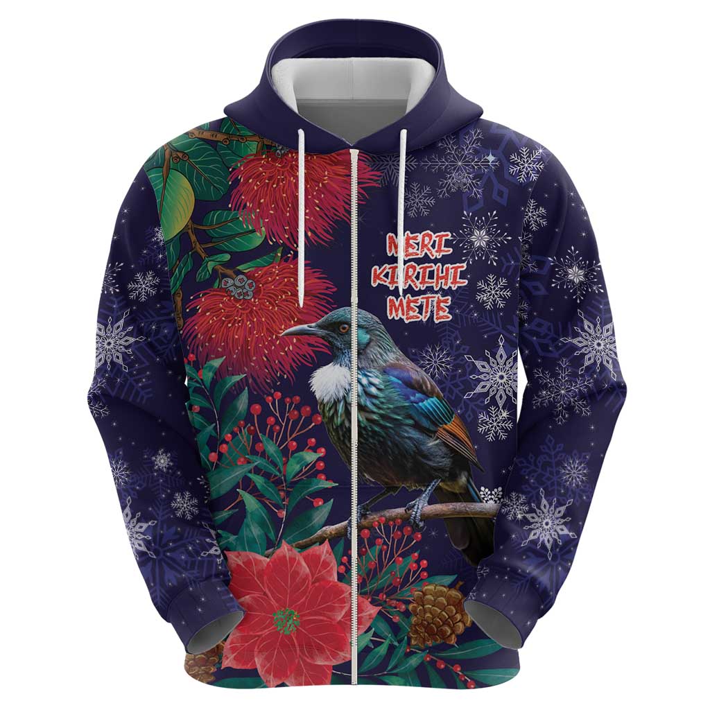 Tui Meri Kirihimete Personalised Hoodie Pohutukawa Flowers Blue Motif LT9 - Polynesian Pride