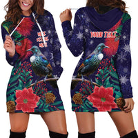 Tui Meri Kirihimete Personalised Hoodie Dress Pohutukawa Flowers Blue Motif LT9 - Polynesian Pride