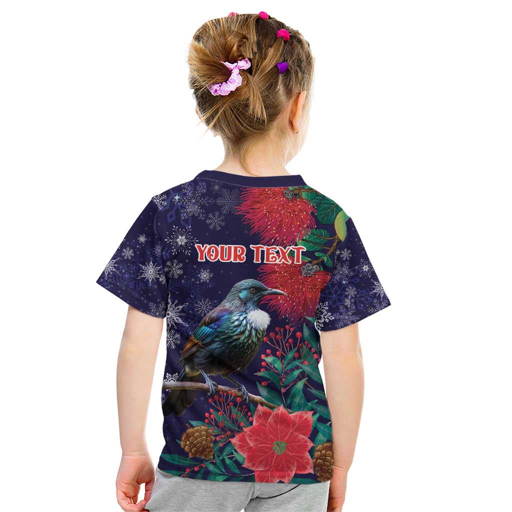 Tui Meri Kirihimete Personalised Kid T Shirt Pohutukawa Flowers Blue Motif LT9 - Polynesian Pride