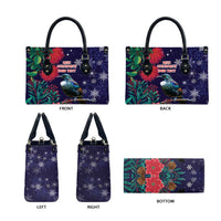 Tui Meri Kirihimete Personalised Leather Bag Pohutukawa Flowers Blue Motif - Polynesian Pride
