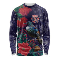 Tui Meri Kirihimete Personalised Long Sleeve Shirt Pohutukawa Flowers Blue Motif LT9 Unisex Blue - Polynesian Pride