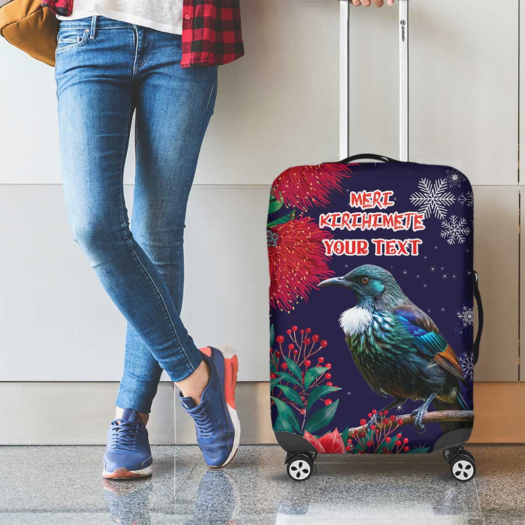 Tui Meri Kirihimete Personalised Luggage Cover Pohutukawa Flowers Blue Motif LT9 - Polynesian Pride