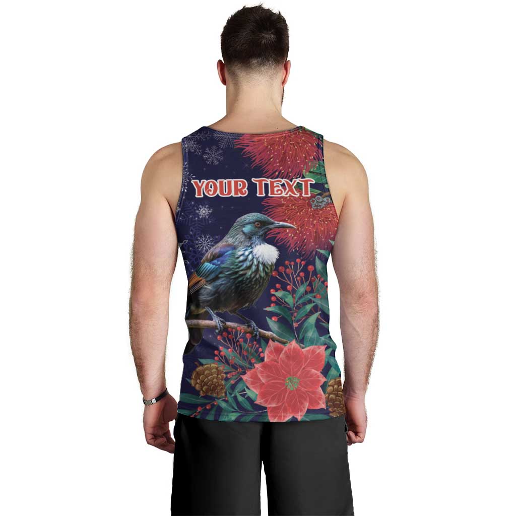 Tui Meri Kirihimete Personalised Men Tank Top Pohutukawa Flowers Blue Motif - Polynesian Pride