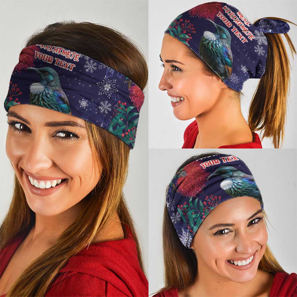 Tui Meri Kirihimete Personalised Neck Gaiter Pohutukawa Flowers Blue Motif - Polynesian Pride