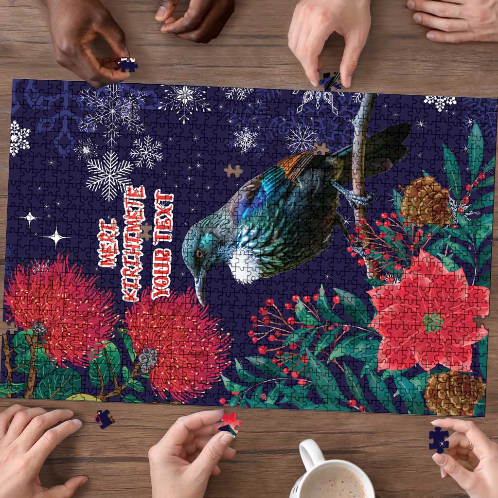 Tui Meri Kirihimete Personalised Puzzle Pohutukawa Flowers Blue Motif LT9 - Polynesian Pride