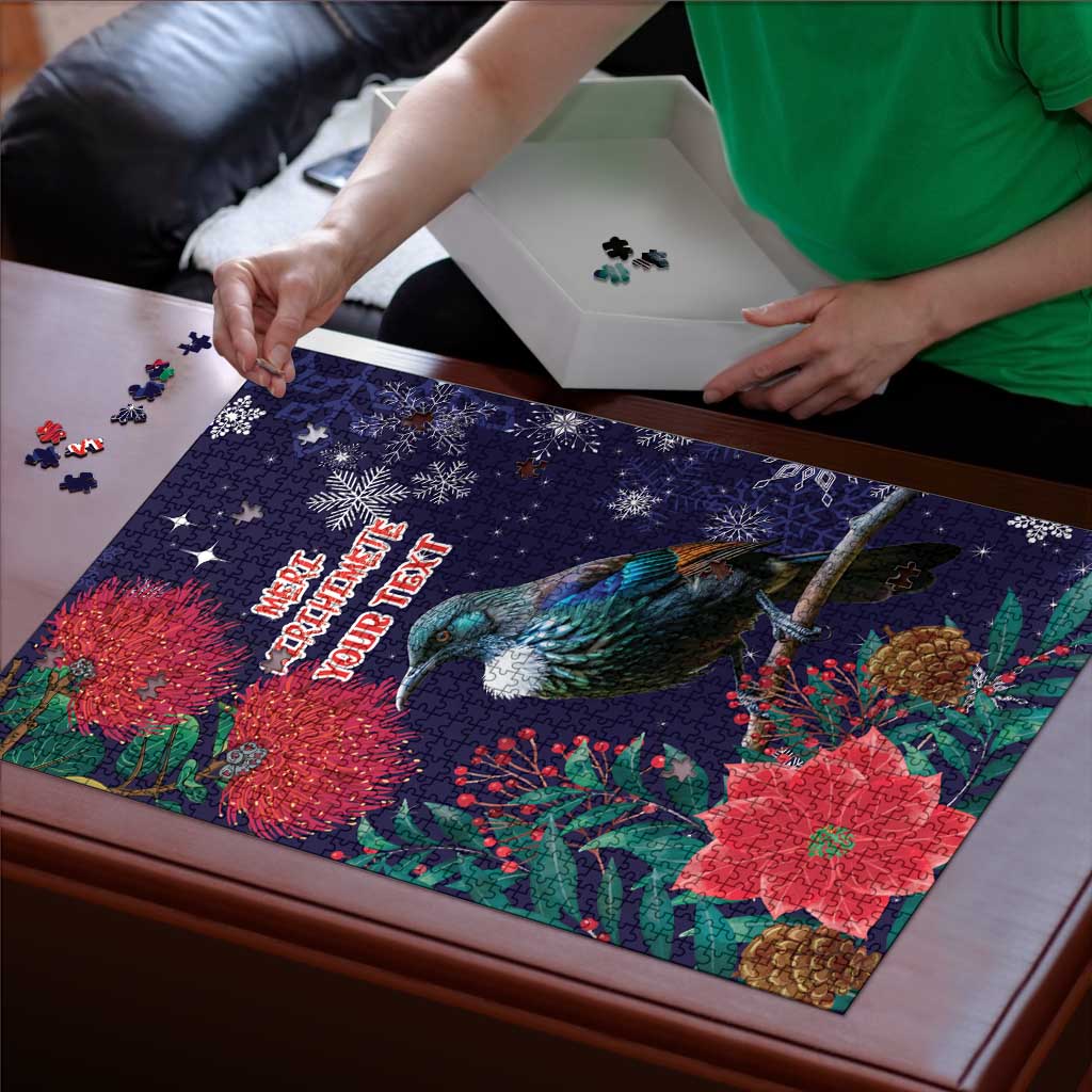 Tui Meri Kirihimete Personalised Puzzle Pohutukawa Flowers Blue Motif LT9 - Polynesian Pride