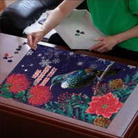 Tui Meri Kirihimete Personalised Puzzle Pohutukawa Flowers Blue Motif LT9 - Polynesian Pride