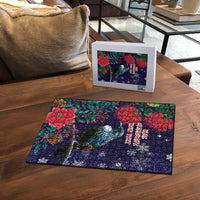 Tui Meri Kirihimete Personalised Puzzle Pohutukawa Flowers Blue Motif LT9 - Polynesian Pride
