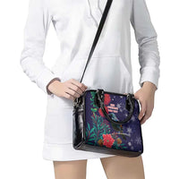 Tui Meri Kirihimete Personalised Shoulder Handbag Pohutukawa Flowers Blue Motif - Polynesian Pride