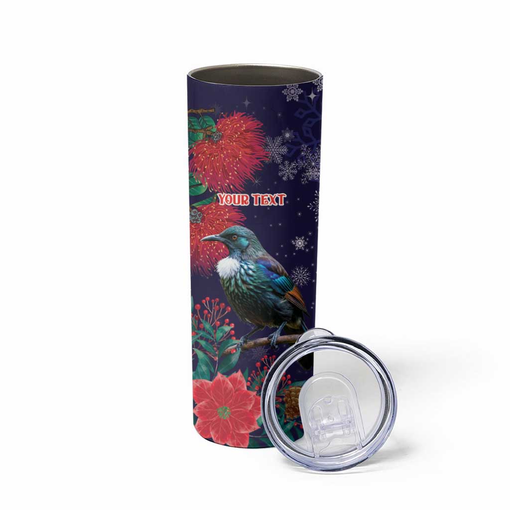 Tui Meri Kirihimete Personalised Skinny Tumbler Pohutukawa Flowers Blue Motif LT9 - Polynesian Pride