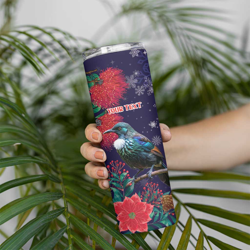 Tui Meri Kirihimete Personalised Skinny Tumbler Pohutukawa Flowers Blue Motif LT9 - Polynesian Pride