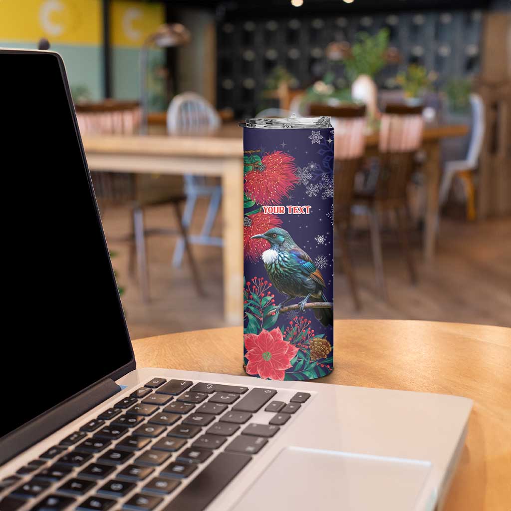 Tui Meri Kirihimete Personalised Skinny Tumbler Pohutukawa Flowers Blue Motif LT9 - Polynesian Pride