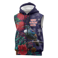 Tui Meri Kirihimete Personalised Sleeveless Zip Hoodie Pohutukawa Flowers Blue Motif LT9 Blue - Polynesian Pride