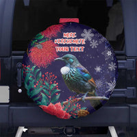 Tui Meri Kirihimete Personalised Spare Tire Cover Pohutukawa Flowers Blue Motif LT9 No hole Blue - Polynesian Pride